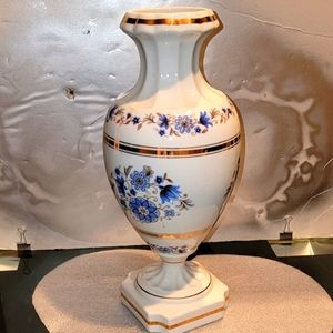 Beautiful Antique Porcelain Floral With 24k Gold Trim Vase 13" High